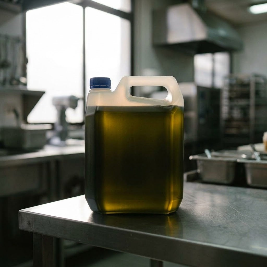 Garrafa de 5 litros de aceite de aguacate Hass extra virgen Profesor Hass en cocina profesional