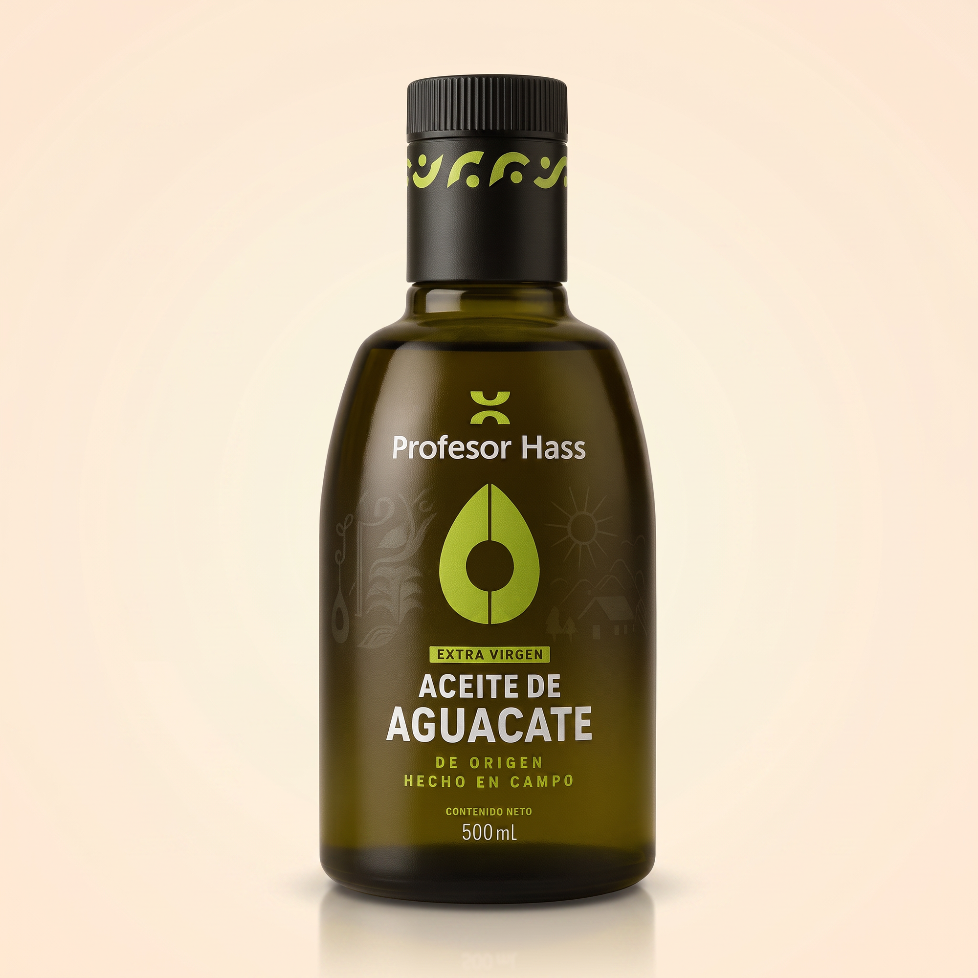 Aceite de aguacate extra virgen 500 mL Profesor Hass, fondo limpio