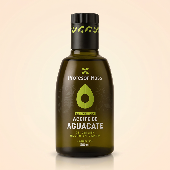 Aceite de aguacate extra virgen 500 mL Profesor Hass, fondo limpio