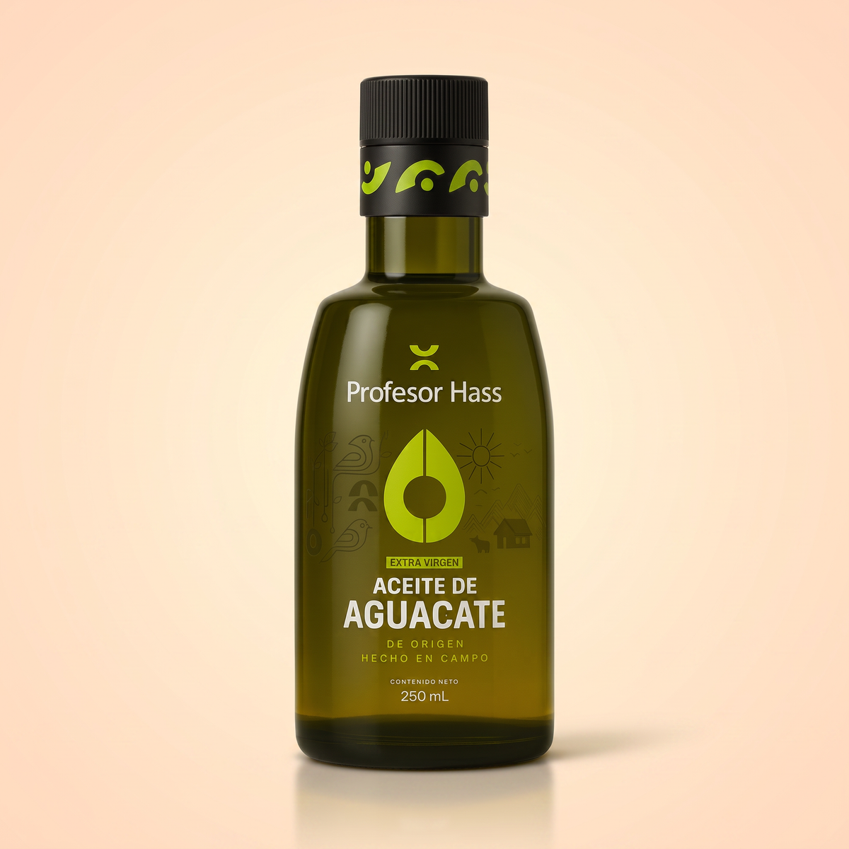 Aceite de aguacate extra virgen 250 mL Profesor Hass, fondo limpio
