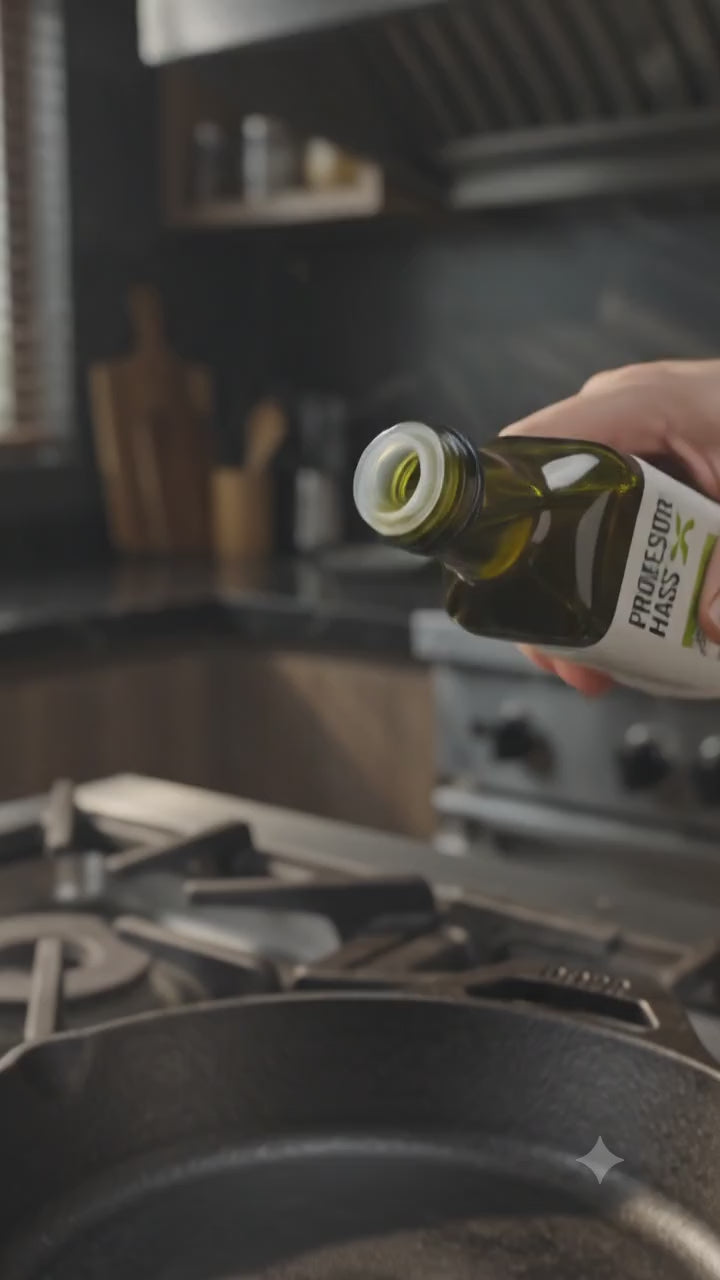 Patacones friendose en aceite de aguacate Profesor Hass - vertical